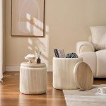 BLEXA Round Set of 2 Ottoman with Storage-Upholstered Velvet Vanity Stool for Makeup Multifunctional Ottomans Coffee Table Padded Seat Foot Rest for Living Room&Bedroom（White）