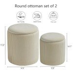 BLEXA Round Set of 2 Ottoman with Storage-Upholstered Velvet Vanity Stool for Makeup Multifunctional Ottomans Coffee Table Padded Seat Foot Rest for Living Room&Bedroom（White）