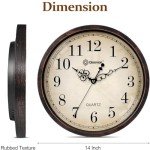Geevon Vintage 14" Silent Wall Clock Non Ticking Analog Wall Clock Quartz Decorative Battery Operated Clock for Bedroom/Living Room/Kitchen/Office Decor