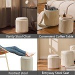 BLEXA Round Set of 2 Ottoman with Storage-Upholstered Velvet Vanity Stool for Makeup Multifunctional Ottomans Coffee Table Padded Seat Foot Rest for Living Room&Bedroom（White）