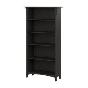 Bush Furniture Salinas 5 Shelf Bookcase In Vintage Black, Tall Bookshelf, Large Book Shelf For Living Room, Home Office, Or Entryway