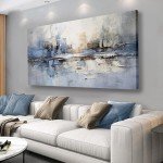 VHMING Abstract Wall Art Wall Decor Blue and Gray White Modern Canvas Wall Paintings Abstract Artwork for Living Room Bedroom Bathroom Office Home Decor Can Be Hung Directly 24"x 48"