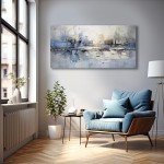 VHMING Abstract Wall Art Wall Decor Blue and Gray White Modern Canvas Wall Paintings Abstract Artwork for Living Room Bedroom Bathroom Office Home Decor Can Be Hung Directly 24"x 48"