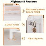 Furologee Nightstands Set 2, End Table with 2 Fabric Drawers, Bedside Table with 2 Hooks, Open Wood Shelf Side Sofa Table for Bedroom/Living Room/Hallway/White