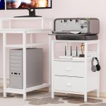 Furologee Nightstands Set 2, End Table with 2 Fabric Drawers, Bedside Table with 2 Hooks, Open Wood Shelf Side Sofa Table for Bedroom/Living Room/Hallway/White