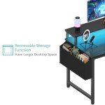 Lufeiya Black Gaming Desk with LED Lights and Power Outlets, 40 Inch Teen Writing Study Table Home Office Desks with Monitor Stand, Computer Desk with Charging Station USB Port, Black
