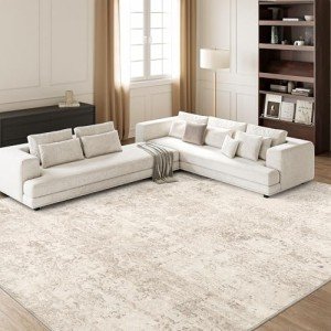 Art&Tuft Washable Rugs 8x10, Anti-Slip Backing Abstract 8x10 Rug, Stain Resistant Rugs for Living Room, Foldable Machine Washable Area Rug (TPR53-Beige, 8'x10')