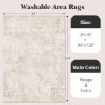 Art&Tuft Washable Rugs 8x10, Anti-Slip Backing Abstract 8x10 Rug, Stain Resistant Rugs for Living Room, Foldable Machine Washable Area Rug (TPR53-Beige, 8'x10')