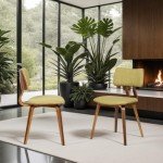 Armen Living Jaguar Mid Century Modern Dining Accent Chair for Kitchen Table Desk Vanity in Green Fabric and Walnut Wood Finish