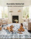 AMADA HOMEFURNISHING 8x10 Washable Area Rug, Low-Profile Large Area Rug with Non-Slip Backing & Durable Edge Binding, Vintage Large Rugs for Living Room, Bedroom, Dinning Room