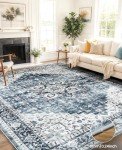 AMADA HOMEFURNISHING 8x10 Washable Area Rug, Low-Profile Large Area Rug with Non-Slip Backing & Durable Edge Binding, Vintage Large Rugs for Living Room, Bedroom, Dinning Room
