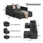 Weture Modular Sectional Sofa with Storage, U Shaped Sectional Couch for Living Room, Convertible Modular Sofa Couch with Ottomans, High Supportive & Soft Sponge, 6 Seat, Darkgrey