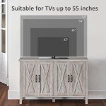 HOMCOM Buffet Cabinet, 47" Sideboard with 4 Barn Doors and 2 Adjustable Shelves, Farmhouse Coffee Bar Cabinet, Gray Wood Grain