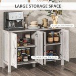 HOMCOM Buffet Cabinet, 47" Sideboard with 4 Barn Doors and 2 Adjustable Shelves, Farmhouse Coffee Bar Cabinet, Gray Wood Grain
