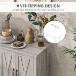 HOMCOM Buffet Cabinet, 47" Sideboard with 4 Barn Doors and 2 Adjustable Shelves, Farmhouse Coffee Bar Cabinet, Gray Wood Grain