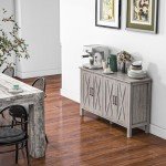 HOMCOM Buffet Cabinet, 47" Sideboard with 4 Barn Doors and 2 Adjustable Shelves, Farmhouse Coffee Bar Cabinet, Gray Wood Grain