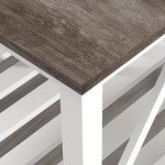 UYIHOME Farmhouse Coffee Table for Living Room, 2-Tier Rectangular Wooden Centre Cocktail Table with Slats Shelf Storage and V-Shaped Frame, Oak Grey
