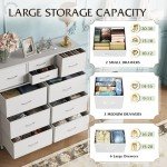 WLIVE White Dresser for Bedroom with 10 Drawers, Chest of Drawers with Side Pockets and Hooks, PU Storage Dresser, Sturdy Metal Frame, Drawers Organizer Unit for Living Room, Hallway, Closet
