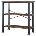 HOMBAZAAR 3 Tier Bookshelf,Rustic Brown Industrial Book Shelf,Engineered Wood and Metal Deep Bookcases,Low Shelf Bookcase for Living Room,Office,Bedroom and Kitchen