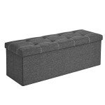 SONGMICS Mazie Collection - 43 Inches Ottoman Storage Bench, 35 Gal. Folding Chest with Breathable Linen-Look Fabric, Load up to 660 lb, for Entryway, Living Room, Bedroom, Dark Gray ULSF077G04