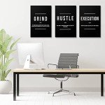GUBIYU Black Hustle Grind Execution Wall Art Set of 3 Framed Canvas Office Inspirational Motiviational Wall Decor Art Positive Quotes Posters Living Room Pictures Walls Decor for Mens Guys 12"x16"