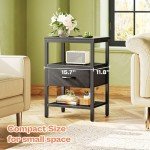 SUPERJARE Nightstand with Charging Station, Bed Side Table with Adjustable Fabric Drawer, Night Stand for Bedroom, 3-Tier Storage End Table, for Living Room, Black