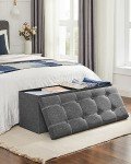 SONGMICS Mazie Collection - 43 Inches Ottoman Storage Bench, 35 Gal. Folding Chest with Breathable Linen-Look Fabric, Load up to 660 lb, for Entryway, Living Room, Bedroom, Dark Gray ULSF077G04