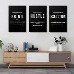 GUBIYU Black Hustle Grind Execution Wall Art Set of 3 Framed Canvas Office Inspirational Motiviational Wall Decor Art Positive Quotes Posters Living Room Pictures Walls Decor for Mens Guys 12"x16"