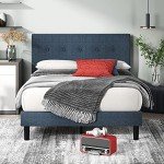 ZINUS Omkaram Upholstered Platform Bed Frame, Mattress Foundation, Wood Slat Support, No Box Spring Needed, Easy Assembly, King, Navy