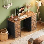 Huuger 47 Inch Computer Desk with 8 Fabric Drawers, Office Desk Work Desk for Home Office, Study, Gaming Desk with Drawers, Large Storage, Rustic Brown