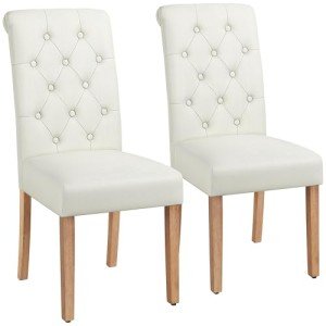 Yaheetech Dining Chairs Set of 2 Fabric Upholstered Tufted Button Parsons Kitchen Dining Room Chairs with Solid Wood and Padded Seat, Beige