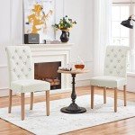 Yaheetech Dining Chairs Set of 2 Fabric Upholstered Tufted Button Parsons Kitchen Dining Room Chairs with Solid Wood and Padded Seat, Beige