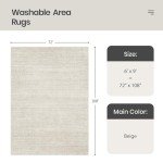 Valenrug Washable Rugs 6x9 - Ultra Thin Stain Resistant 6x9 Rugs for Living Room, Non Slip Backing 0.25" Low Pile Rugs for Bedroom, Folable Machine Washable Area Rug (6x9, Beige)
