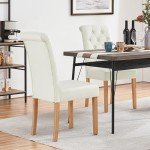 Yaheetech Dining Chairs Set of 2 Fabric Upholstered Tufted Button Parsons Kitchen Dining Room Chairs with Solid Wood and Padded Seat, Beige