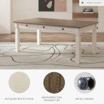Signature Design by Ashley Bolanburg Farmhouse Dining Table with Drawers, Seats up to 6, Whitewash
