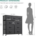 YITAHOME Dresser with 9 Drawers - Fabric Storage Tower, Tall Chest Organizer Unit for Living Room, Entryway with Sturdy Steel Frame, Wooden Top, Black Grey
