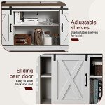 AMERLIFE 4-Piece Farmhouse Table Set Includes Sliding Barn Door TV Stand, Coffee Table& Two End Tables, Side Table with Charging Station and USB Ports, for Living Room, Distressed White, 66"