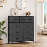 YITAHOME Dresser with 9 Drawers - Fabric Storage Tower, Tall Chest Organizer Unit for Living Room, Entryway with Sturdy Steel Frame, Wooden Top, Black Grey