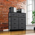YITAHOME Dresser with 9 Drawers - Fabric Storage Tower, Tall Chest Organizer Unit for Living Room, Entryway with Sturdy Steel Frame, Wooden Top, Black Grey