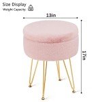 Cplxroc Ottomans Round Faux Fur Ottoman with Storage Footstools Vanity Chair Coffee Table Ottoman for Living Room (Pink)