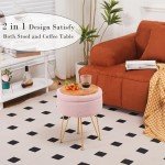 Cplxroc Ottomans Round Faux Fur Ottoman with Storage Footstools Vanity Chair Coffee Table Ottoman for Living Room (Pink)