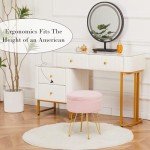 Cplxroc Ottomans Round Faux Fur Ottoman with Storage Footstools Vanity Chair Coffee Table Ottoman for Living Room (Pink)