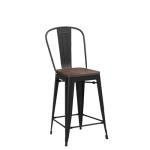 Yongqiang Barstools Set of 4 Counter Height Bar Stools for Kitchen Island Farmhouse Metal High Back Bar Chairs Wooden Seat 24" Matte Black