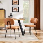 Sweetcrispy Dining Chairs Set of 2, Upholstered Mid Century Modern Kitchen Dining Room Accent Chairs with Faux Leather Cushion Seat & Metal Legs for Kitchen, Living Room - Brown