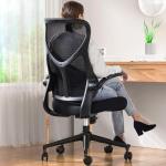 Sweetcrispy Ergonomic Office Desk Computer Chair, Comfy High Back Swivel Rolling Home Mesh Gaming Chairs with Wheels, Lumbar Support, Flip-up Arms,for Bedroom, Study, Work, Classic Black