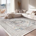 OPPODREAM Soft Neutral Area Rugs 5x7, 5x7 Washable Rug with Non Slip Backing, 5 x 7 Faux Cashmere Low-Pile Carpet, Light Grey & Ivory Cream