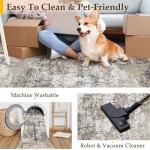 PureCozy Washable Brown Area Rug 6x9 Modern Abstract Living Room Large Carpet Bedroom Neutral Soft Throw Rug Low Pile Non Slip Indoor Contemporary Floor Cover for Dining Room Office