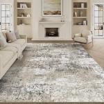 PureCozy Washable Brown Area Rug 6x9 Modern Abstract Living Room Large Carpet Bedroom Neutral Soft Throw Rug Low Pile Non Slip Indoor Contemporary Floor Cover for Dining Room Office