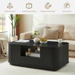 LKTART Coffee Table, 46.5" Mid Century Modern Storage Coffee Table with Door, Center Table with Drawer Wave Pattern for Living Room, Office, Apartment, Black