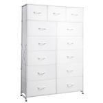 WLIVE Tall Dresser for Bedroom with 13 Drawers, Storage Dresser Organizer Unit, Fabric Dresser for Bedroom, Closet, Chest of Drawers with Fabric Bins, Steel Frame, Wood Top, White